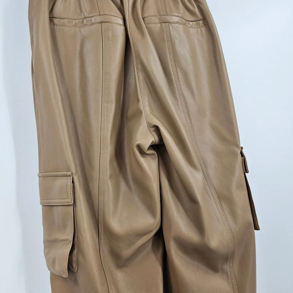 Alo Yoga Faux Leather Power Hour Jogger Pants Camel Tan High Waist Tapered Leg S